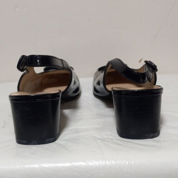 Salvatore Ferragamo Boutique Leather Slingback Block Heel Shoes Black Sz 8.5 3A - Picture 13 of 14